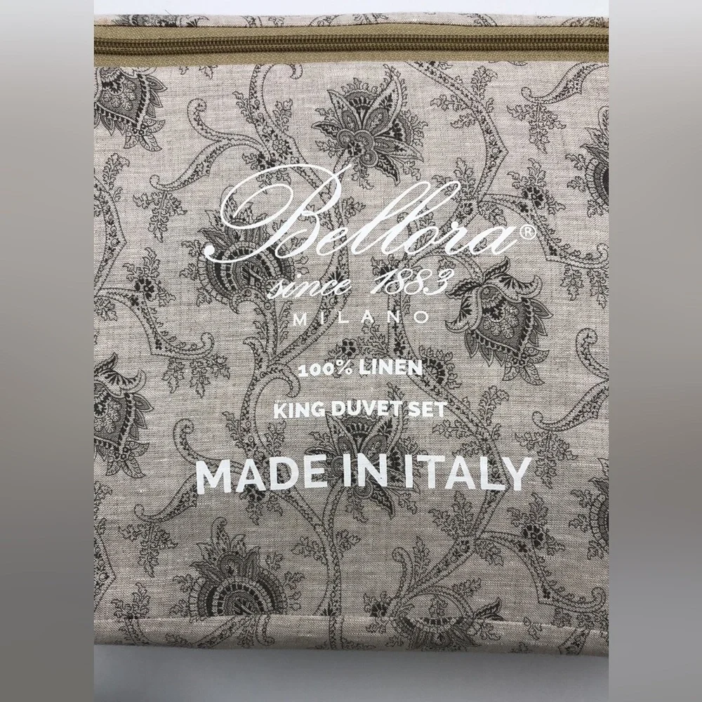 Bellora 1883 Gray Floral Linen King Duvet Cover 3 Piece Set